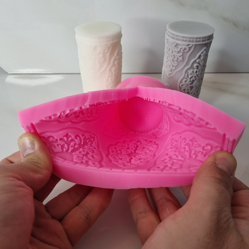 قالب شمع مدل استوانه منبت طرح اسلیمی گلدار کد C 12CM