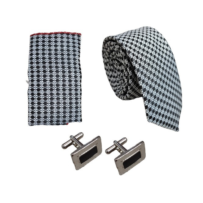 ست کراوات و دستمال جیب و دکمه سردست مردانه مدل sergio-203