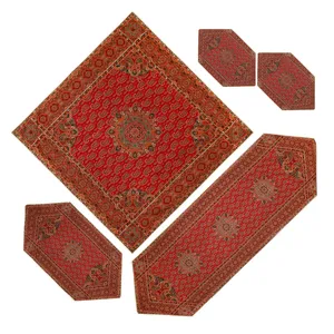 ست 5 تکه رومیزی ترمه ابریشم طرح قلمکار کد GHP RED 5.5