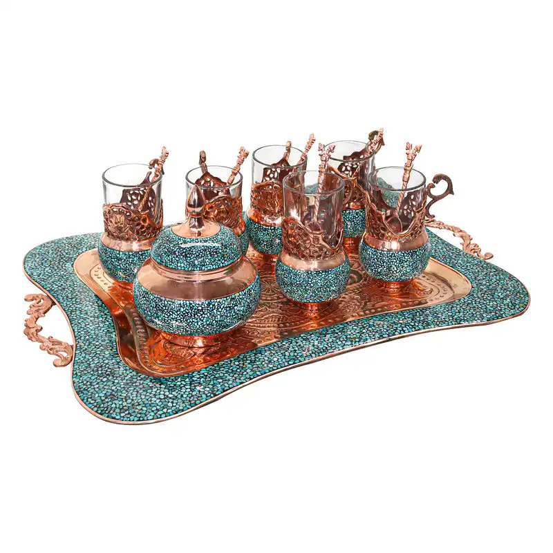 سرویس 14 پارچه چای خوری فیروزه کوبی مدل شاهپسند کد HQ6040