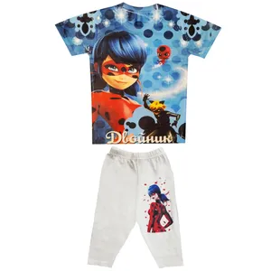 ست تی شرت  آستین کوتاه و شلوارک دخترانه مدل دختر کفشدوزکی کد XK50