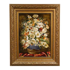 تابلو فرش دستباف مدل گل گلدان سفالی بهلولی کد 90