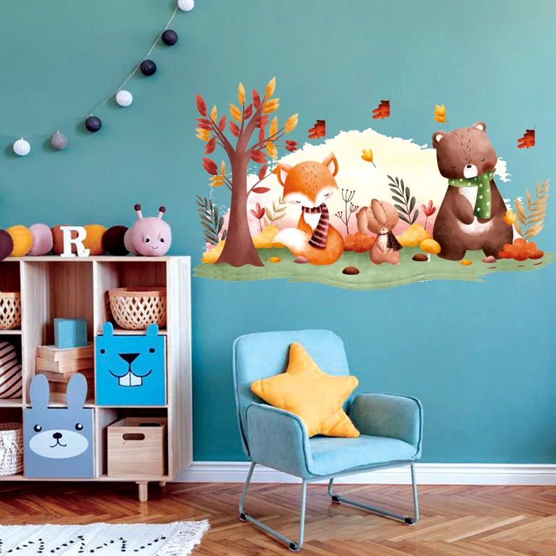 استیکر دیواری کودک گراسیپا مدل حیوانات و پاییز کد 132