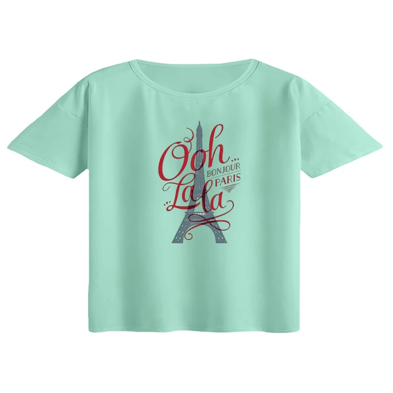 کراپ تی‌شرت آستین کوتاه زنانه مدل ایفل پاریس