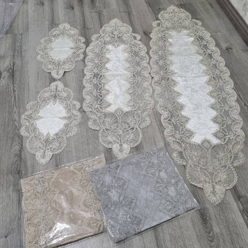 ست رومیزی چهار عددی مدل قیطان دوزی طرح کاج