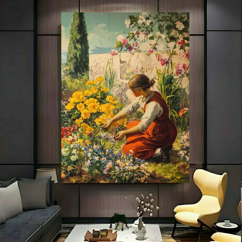 پوستر پارچه ای طرح مخمل  زندگی روستایی مدل کار در باغچه کد PY926