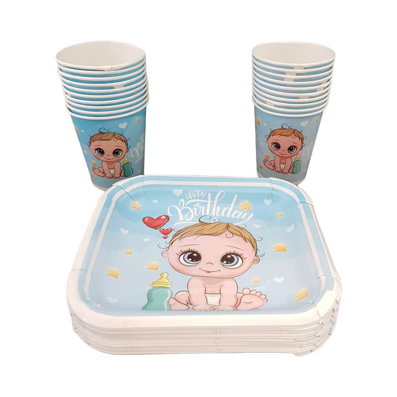 پیش دستی و لیوان یکبار مصرف مدل Baby Boys مجموعه 40 عددی