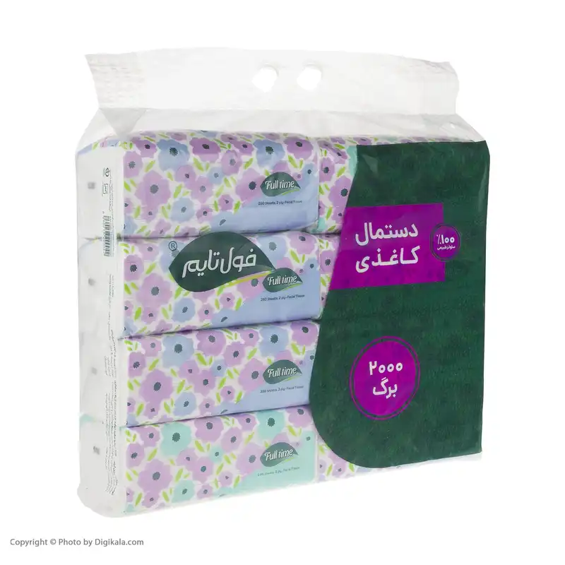 دستمال کاغذی فول تایم مدل دولایه 250 برگ بسته 8 عددی