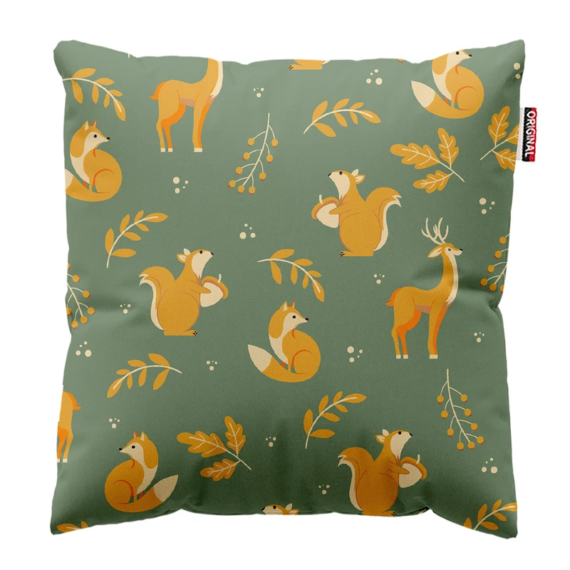 کوسن پاد آفرین مدل پاییز طرح برگ سنجاب کدوتنبل کد PK402052 سایز 40*40 سانتی متر