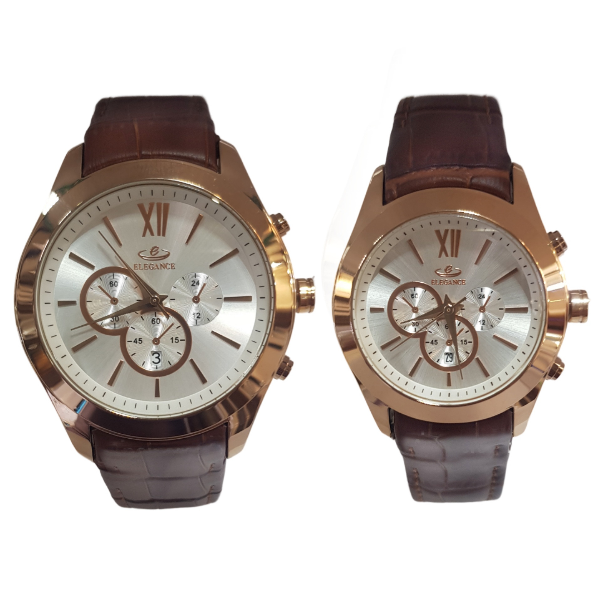 ست ساعت مچی عقربه ای  زنانه و مردانه الگانس مدل چرمی 88se24el