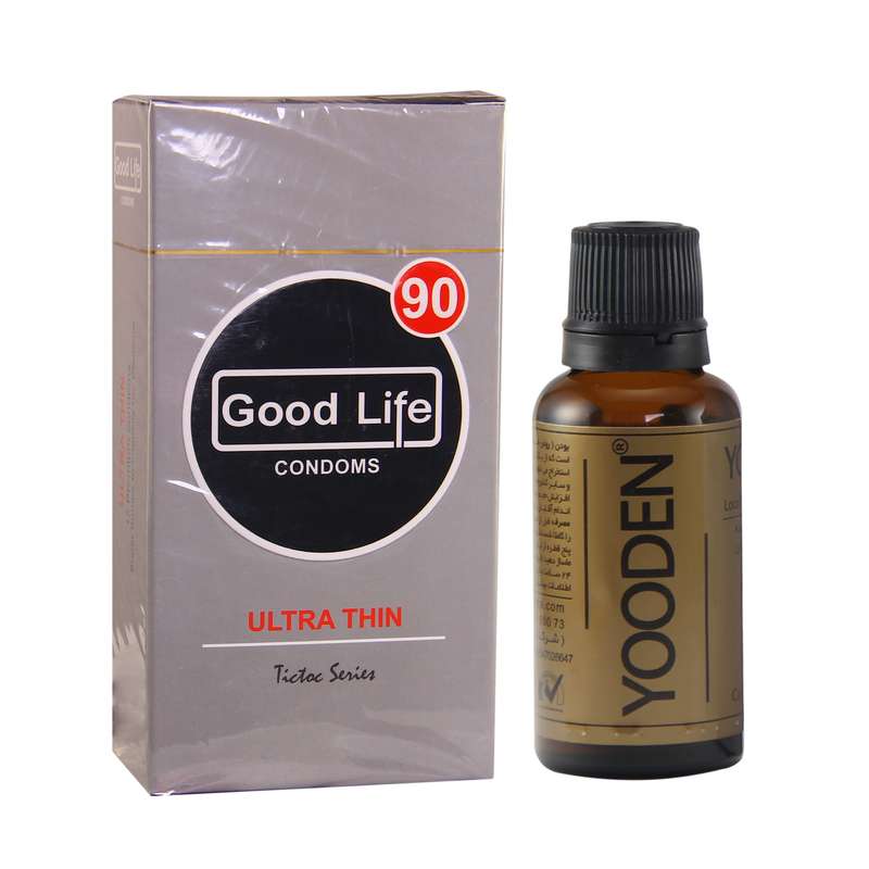 کاندوم گودلایف مدل Ultra Thin Anti Bacterial بسته 12 عددی به همراه روغن یودن کد 01 حجم 30 میلی لیتر