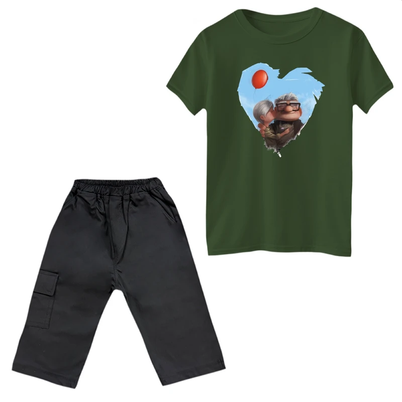 ست تی‌شرت آستین کوتاه و شلوارک دخترانه مدل آپ