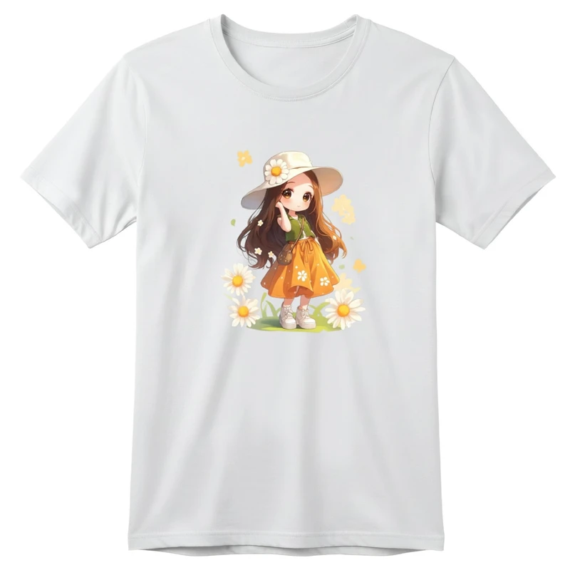 تی‌شرت آستین کوتاه بچگانه مدل دخترک مو بلند 