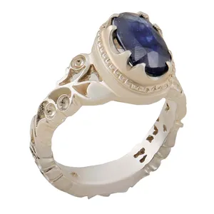 انگشتر نقره مردانه بازرگانی میلادی مدل رکاب دست ساز سنگ یاقوت کبود کد AM_2816