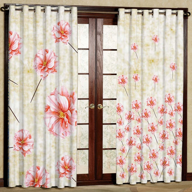  پرده بارمان دکور طرح گل مدل هازان پانچی کد 5427LR W سایز 140x280 سانتی متر