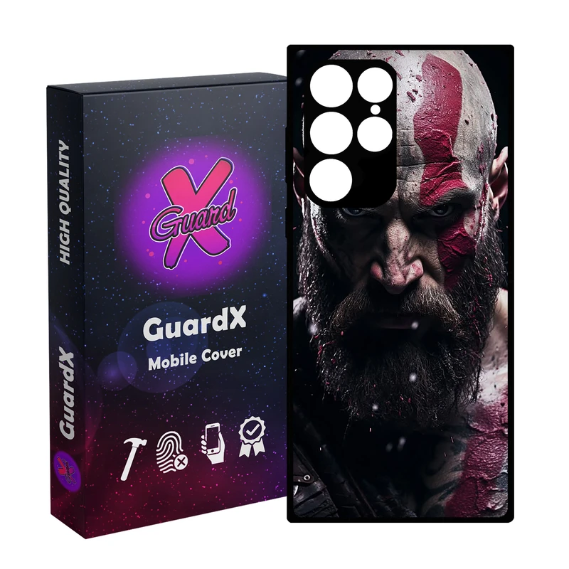 کاور گارد ایکس طرح God of War مدل Glass10737 مناسب برای گوشی موبایل سامسونگ Galaxy S22 Ultra