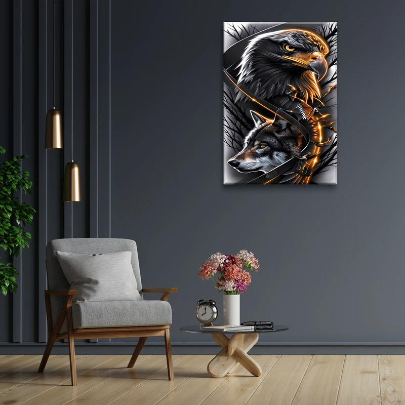 تابلو بوم مدل مخمل عقاب و گرگ کد TB184