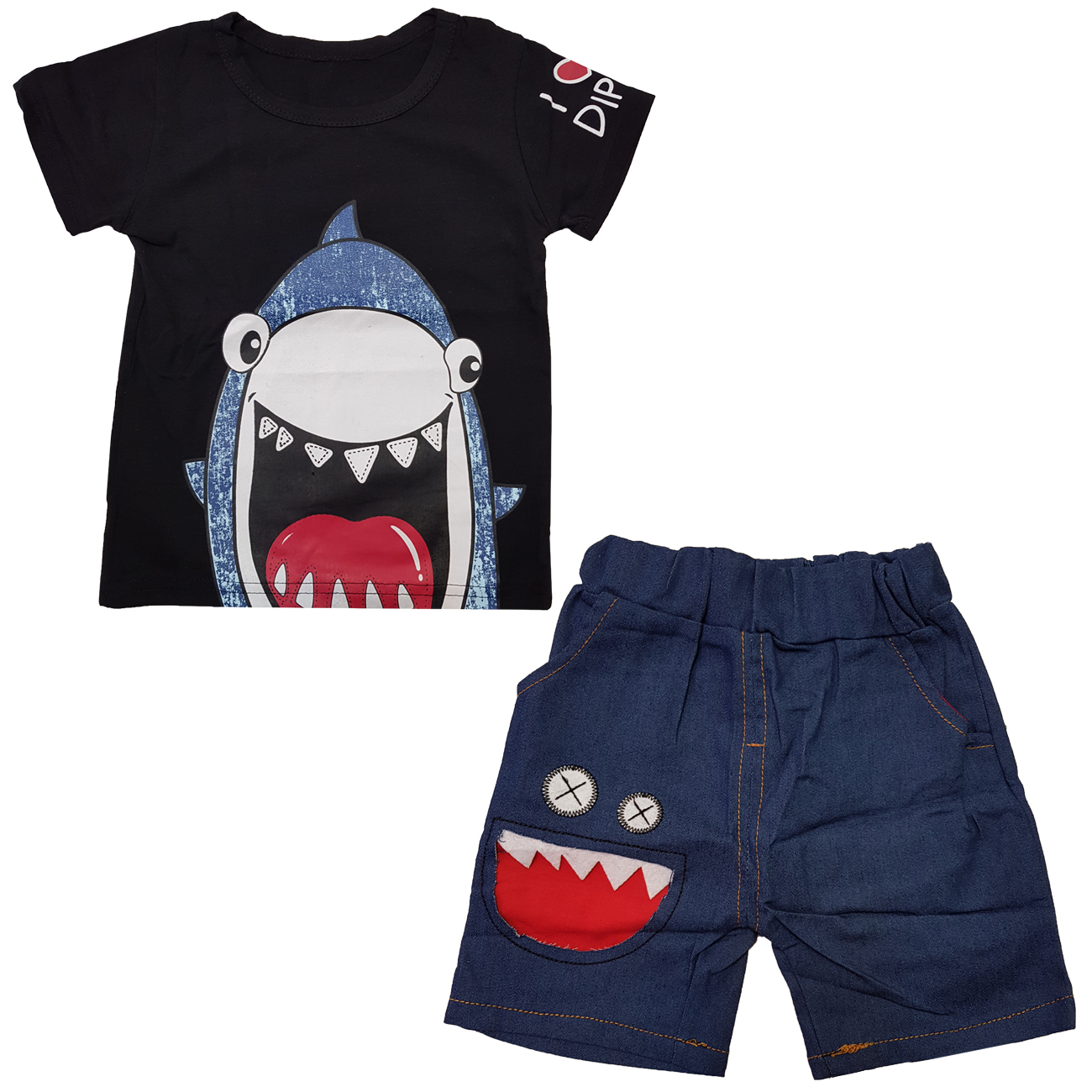 ست تی شرت و شلوارک پسرانه مدل Mad Shark