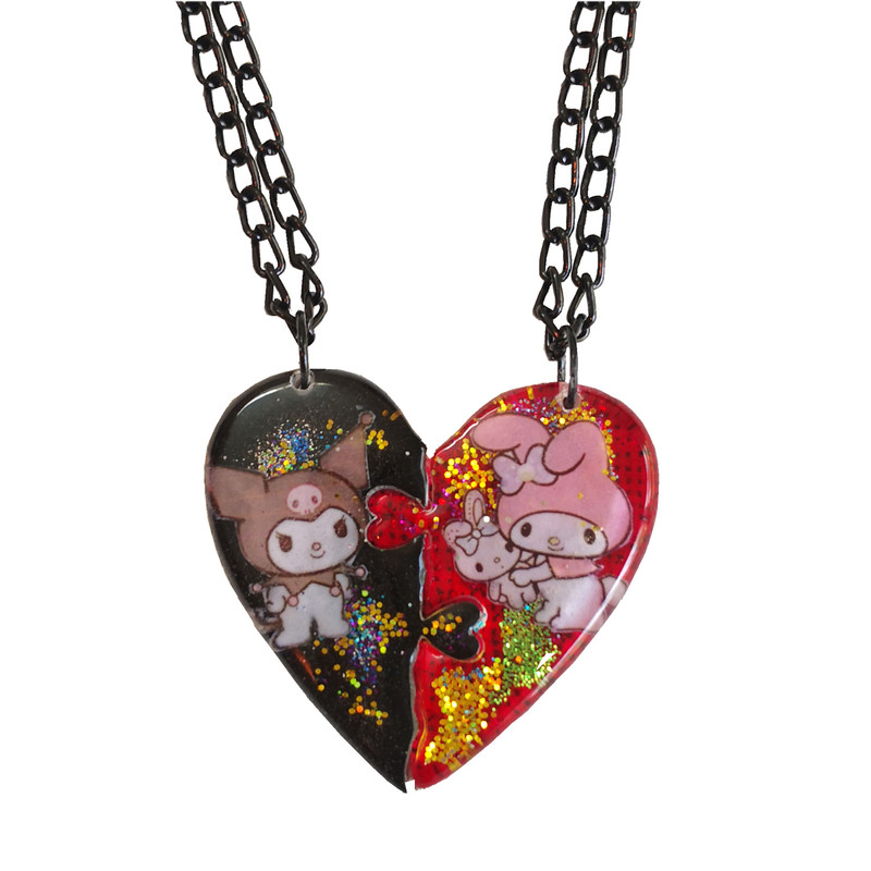 گردنبند دخترانه مدل قلبی پازلی بسته 2 عددی