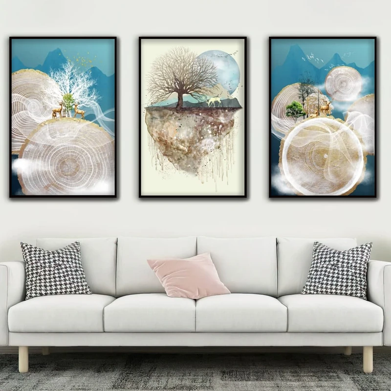 تابلو آتریسا طرح گوزن مدرن مدل AT00487 مجموعه 3 عددی