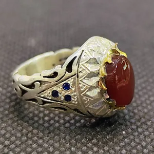 انگشتر نقره مردانه مدل سنگ عقیق یمانی کد 56