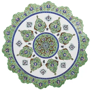 بشقاب مسی میناکاری شده اثر اسماعیلی طرح ترنج قطر 30 سانتی متر