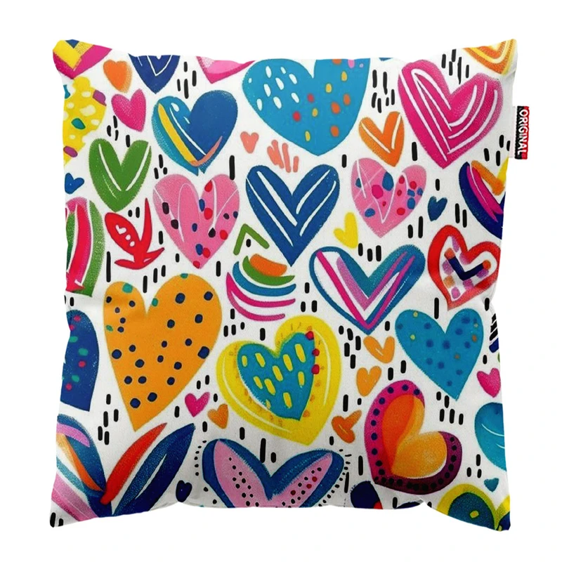 کوسن پاد آفرین طرح قلب های رنگی زیبا کد 1765سایز 30*30 سانتی متر