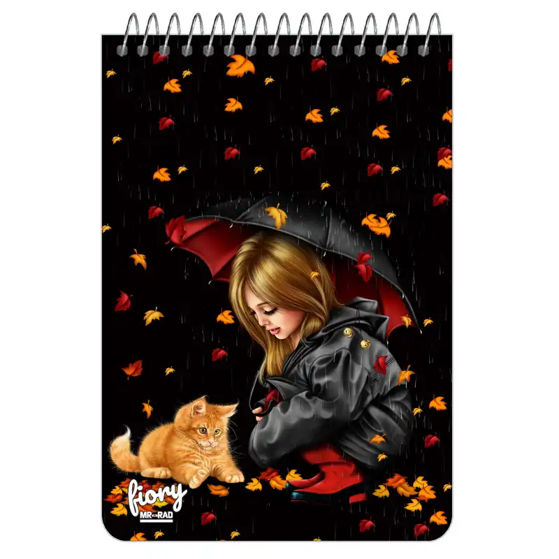 دفترچه یادداشت مسترراد طرح دختر پاییز و گربه مدل فانتزی کد fiory 1756