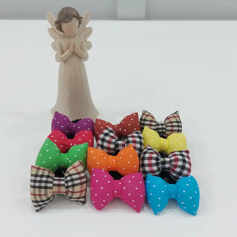 کش مو زنانه مدل پاپیون خال دار و شطرنجی بسته 12 عددی