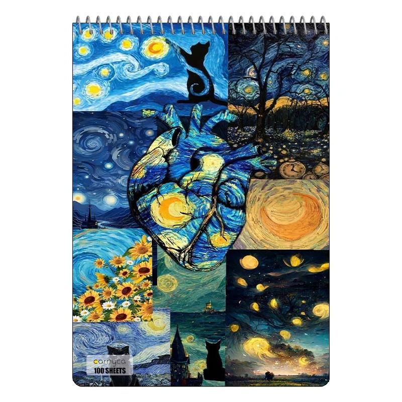 دفتر شطرنجی 100 برگ کارنیکا طرح شب پرستاره فانتزی ون گوگ Fantasy Starry Night Van Gogh کد 89046