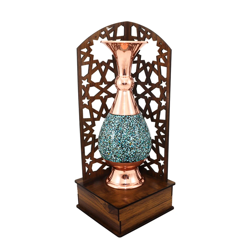 گلدان فیروزه کوبی مسی صنایع دستی فاخر مدل هدیه طرح سنتی کد 20pack28