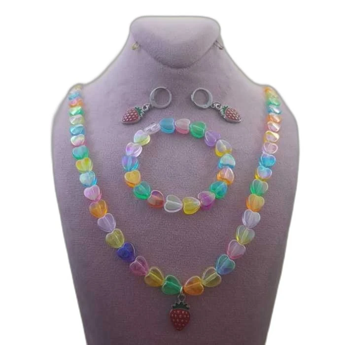 نیم ست دخترانه مدل قلبی طرح توت فرنگی کد 0449