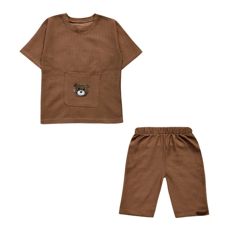 ست تی شرت و شلوارک پسرانه مدل بیسکویتی amber کد 101