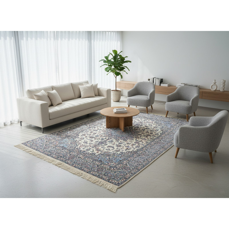 فرش دستباف 9 متری طرح اردکان گل ابریشم زمینه کرم کد F-982
