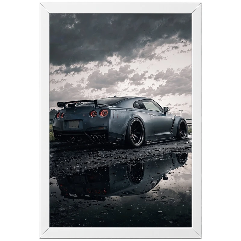 تابلو بکلیت طرح ماشین و خودرو نیسان جی تی ار NISSAN GTR R35 مدل W-po2086 فریم سفید