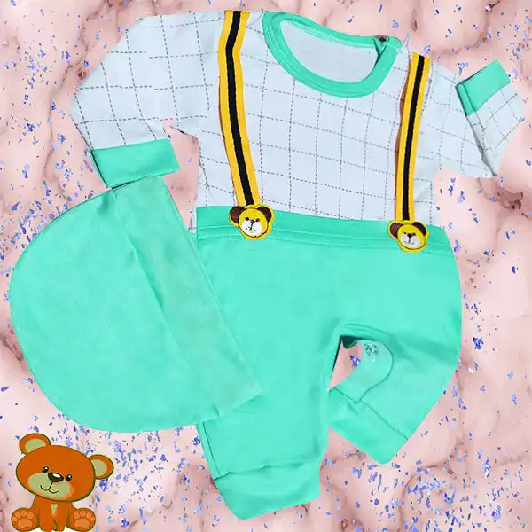 ست سرهمی و کلاه نوزادی مدل ساس بندی کد Sa1 رنگ سبز