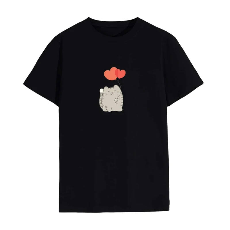 تی شرت لانگ آستین کوتاه زنانه مدل گربه و بادکنک قلبی