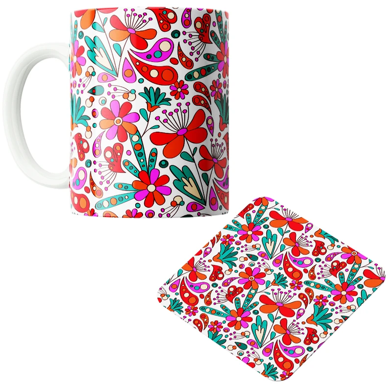 ماگ پاد آفرین مدل بهار طرح گل کد PZ293 به همراه زیرلیوانی