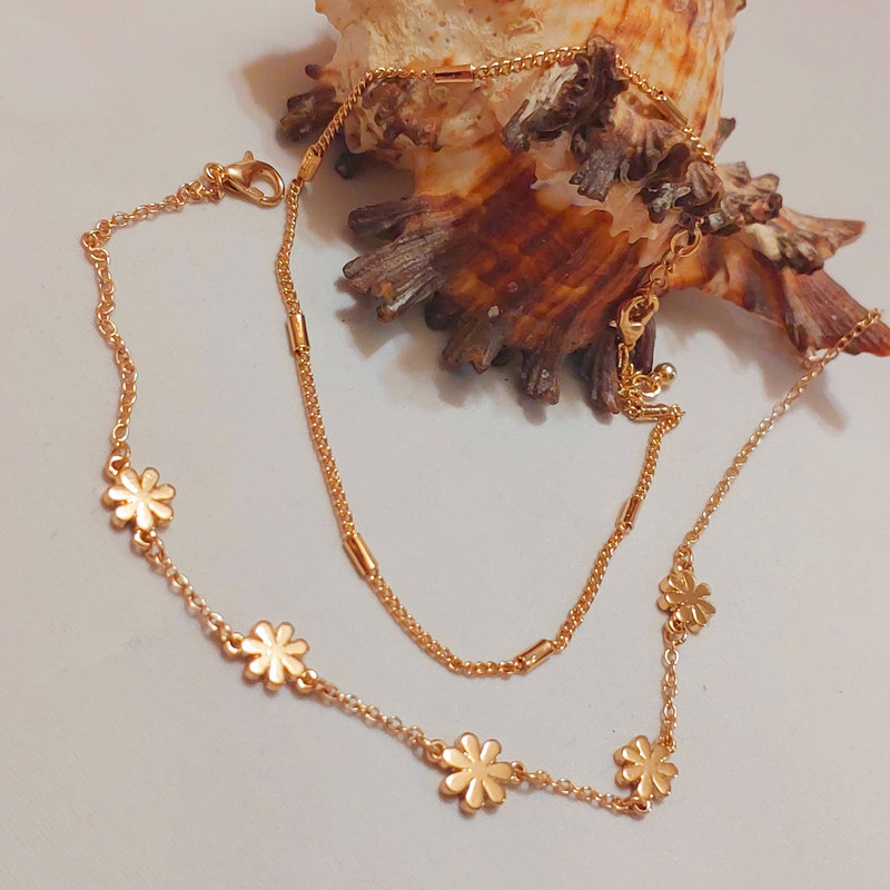 پابند زنانه مدل گل و زنجیر مجموعه 2 عددی