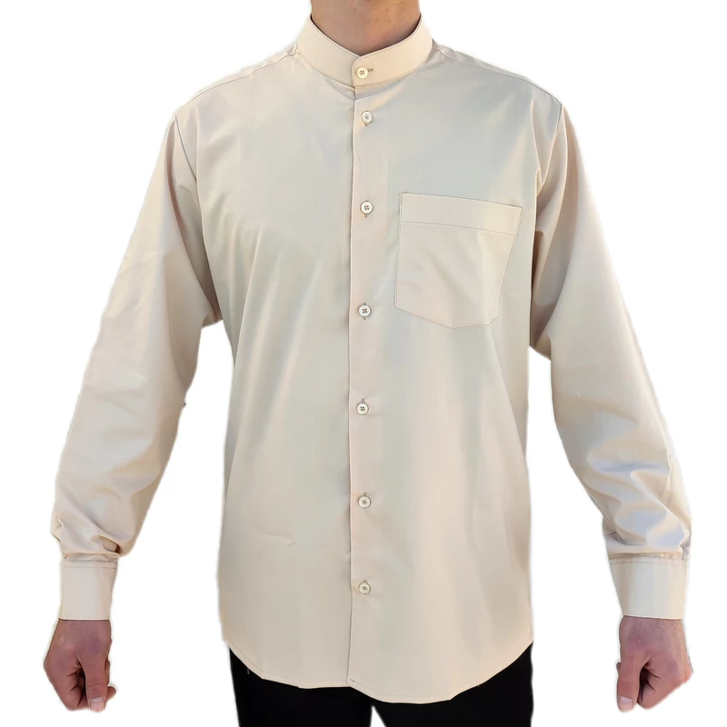 پیراهن آستین بلند مردانه مدل تک یقه دیپلمات رنگ کرم