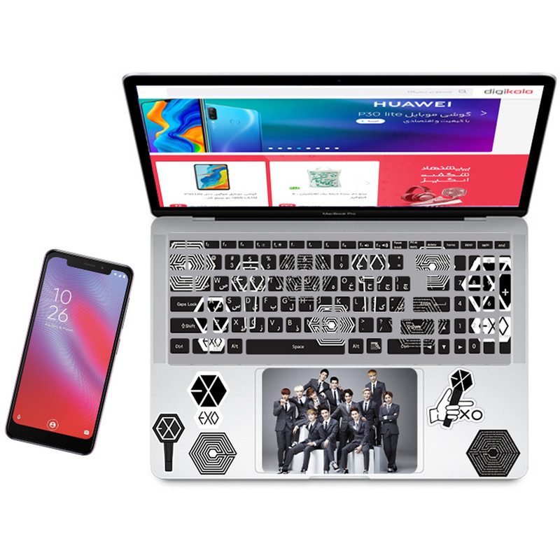  استیکر لپ تاپ مدل EXO مناسب برای لپ تاپ 17 اینچ به همراه برچسب حروف فارسی کیبورد