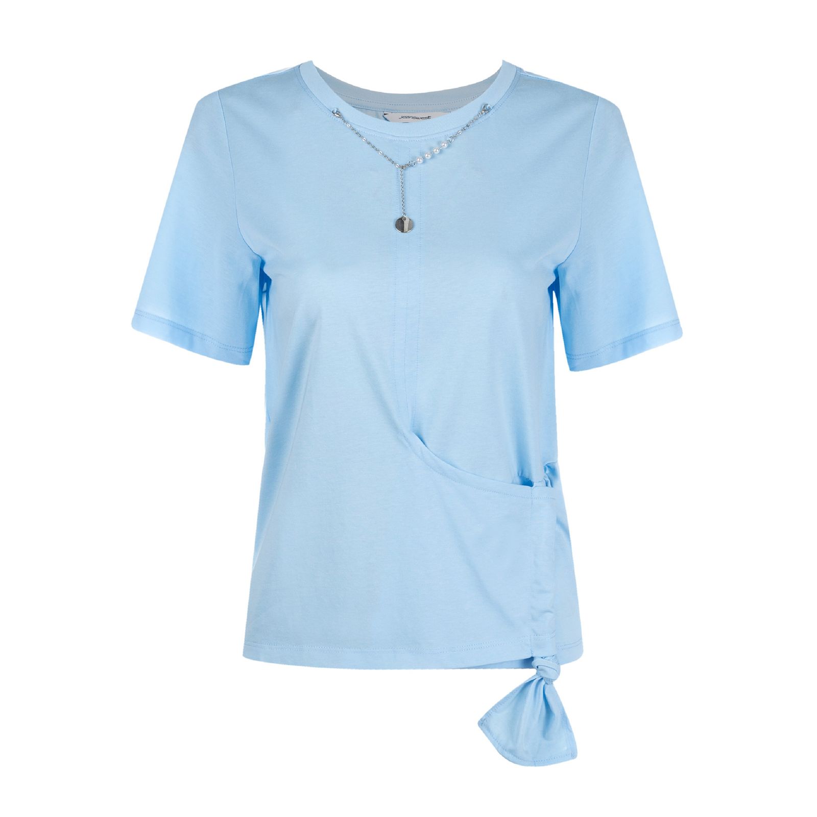 تی شرت آستین کوتاه زنانه جین وست مدل گردنبنددار کد 1551301 رنگ آبی -  - 1