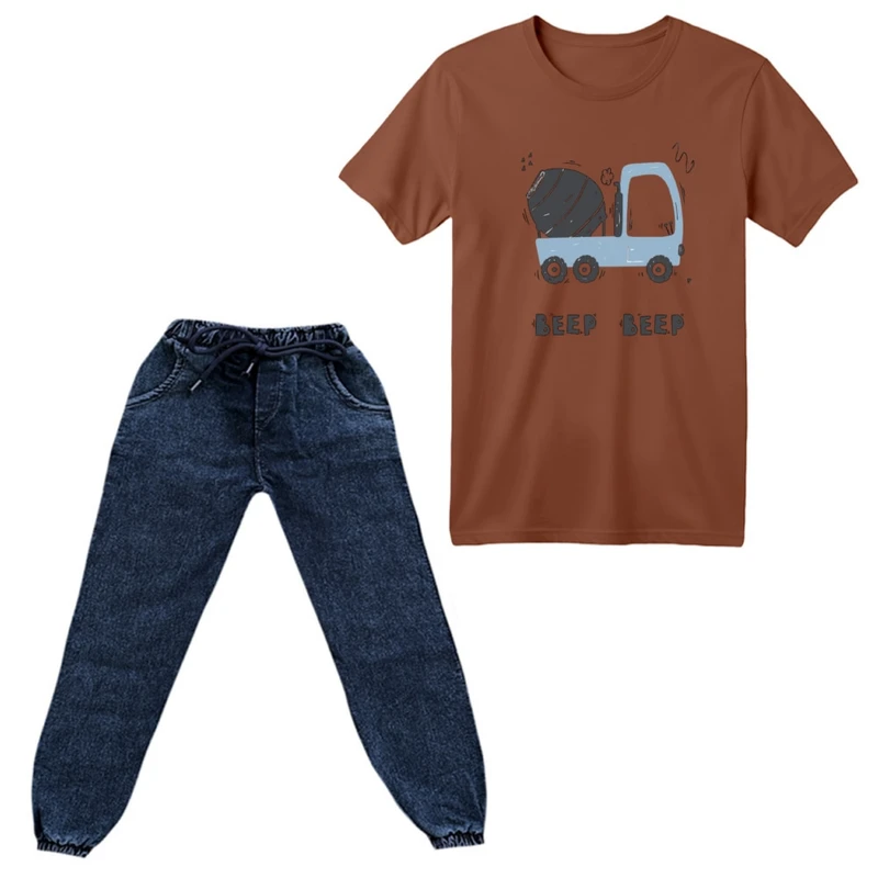 ست تی‌شرت آستین کوتاه و شلوار پسرانه مدل ماشین کد ۱۱ 