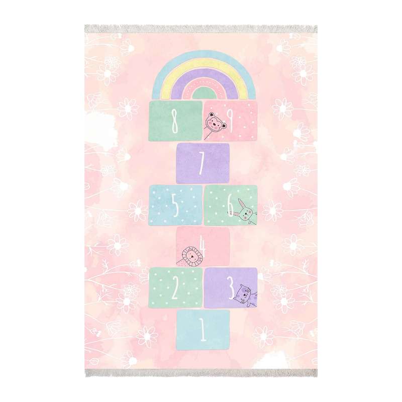 فرش ماشینی زانیس مدل اتاق کودک طرح لی لی زمینه گلبهی