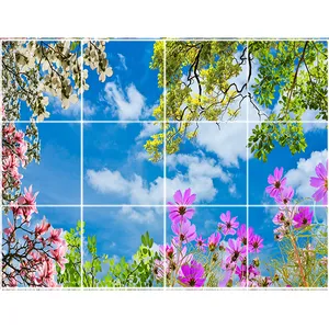 تایل سقفی آسمان مجازی طرح درختان و گلها کد ST 2479-12 سایز 60x60 سانتی متر مجموعه 12 عددی