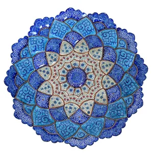 بشقاب مسی میناکاری شده سی دا طرح اسلیمی خطائی کد 01037 قطر 25 سانتی متر