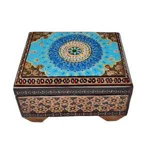 جعبه جواهرات خاتم کاری مدل چهارگوش رو اسلیمی کد 168