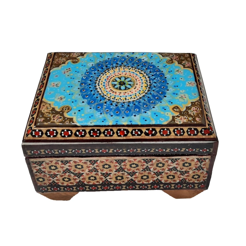 جعبه جواهرات خاتم کاری مدل چهارگوش رو اسلیمی کد 168