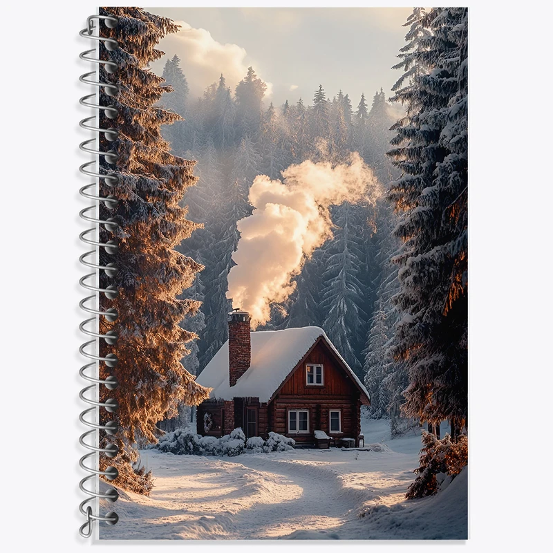 دفتر زبان 50 برگ خندالو مدل دو خط طرح کلبه ی جنگلی برفی  کد F8278