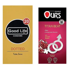 کاندوم گودلایف مدل Dotted بسته 12 عددی به همراه کاندوم اورز مدل Titan بسته 12 عددی